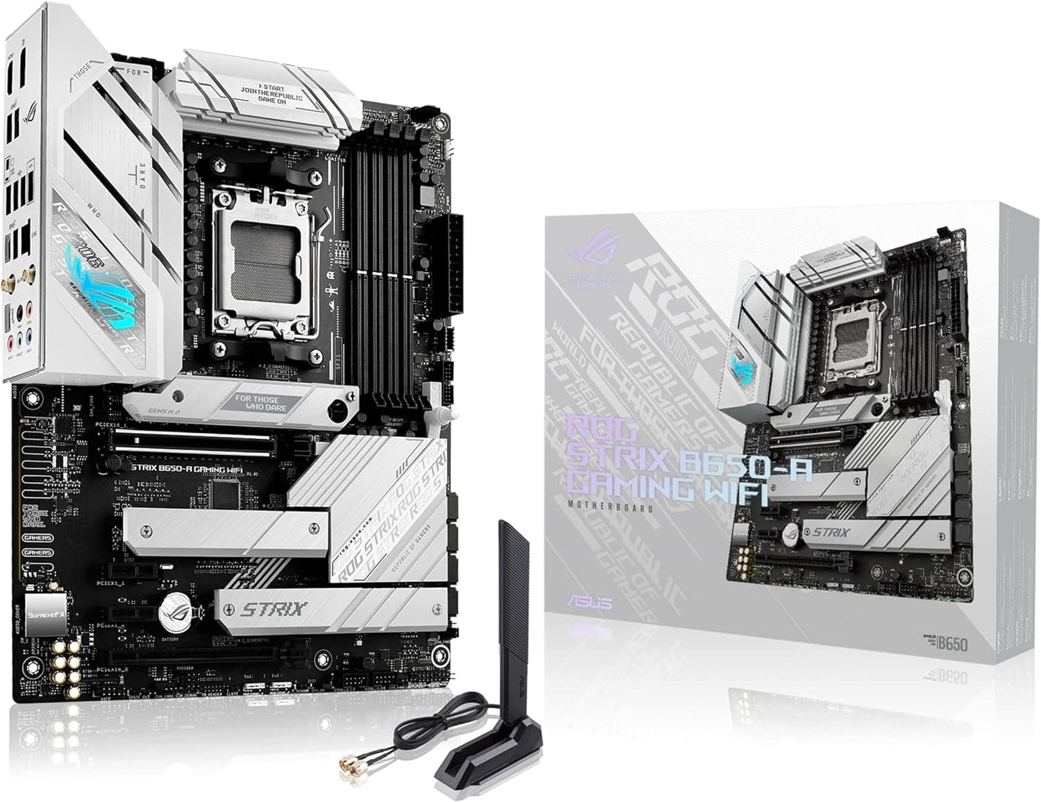ASUS ROG Strix B650-A Gaming WiFi 6E AM5 (LGA1718) Ryzen 7000 placa-mãe (12 + 2 etapas de potência, DDR5, 3 ranhuras M.2, PCIe® 4.0, LAN 2.5G, WiFi 6E, porta USB de 3.2 geração 2 2 Tipo. -C®)