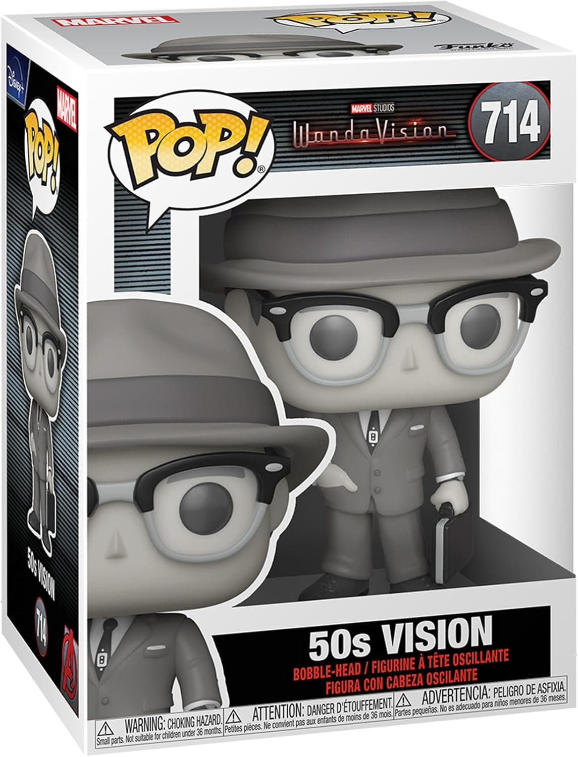 Funko Pop! Marvel: WandaVision - Vision 50s - Branco e preto - 1/6 de chances de obter a RARA variante Chase - Figura de vinil colecionável