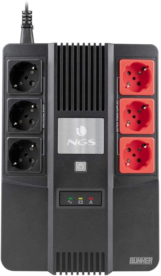 NGS FORTRESSBUNKER | UPS off-line 600 VA 360 W com bateria 12V 7Ah e 6 tomadas Schuko com proteção contra picos