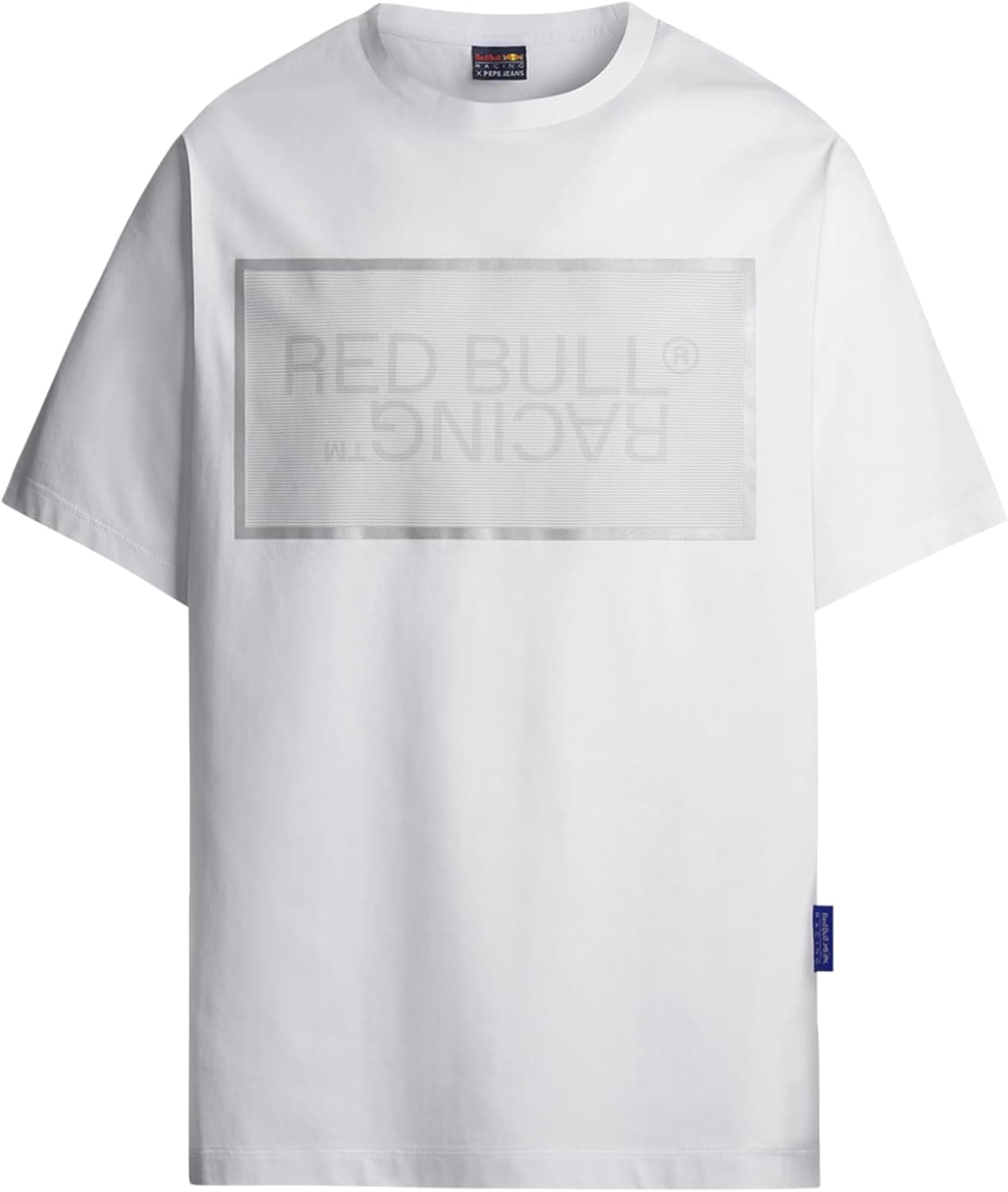 Pepe Jeans Red Bull Racing RBR Mesh Film Logo | T-shirt branca em algodão para homem com gráfico refletor no peito