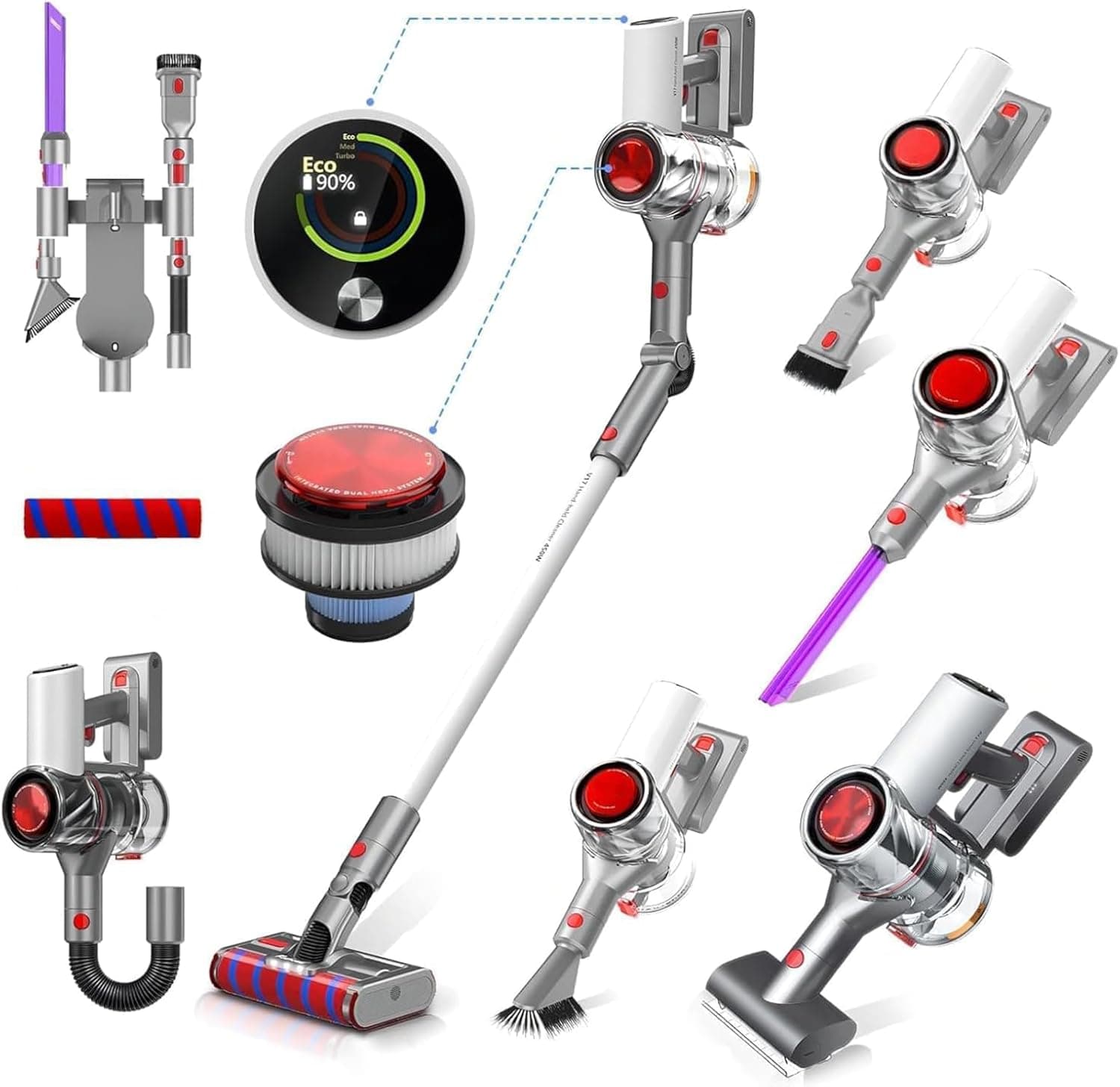 Vozascly V17 | Aspirador vertical sem fios 450 W com autonomia 60 minutos e escova anti-emaranhamento para tapetes e pêlos de animais