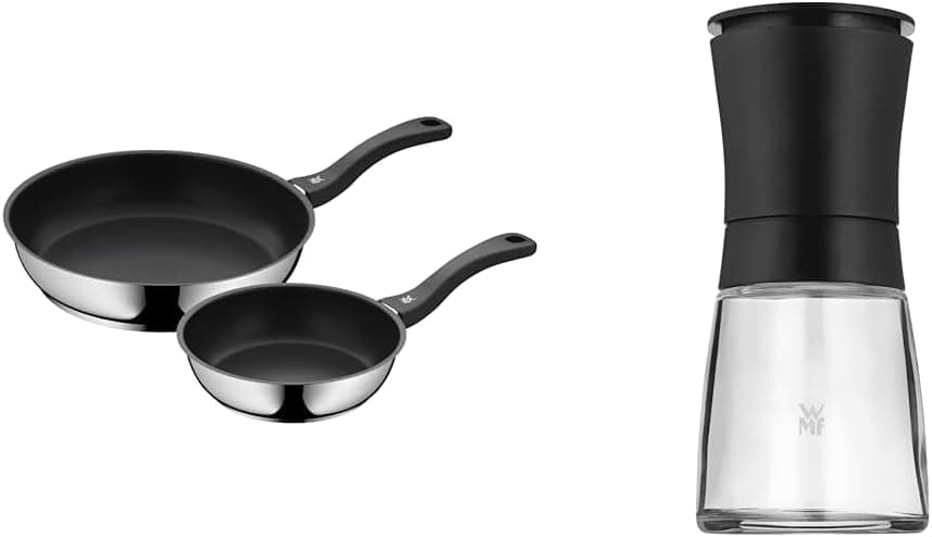 WMF Conjunto de frigideiras Devil de 2 peças, frigideira de 28 cm 20 cm, frigideira de indução & Trend - moinho de especiarias, moinho de cerâmica e vidro borossilicatado, preto