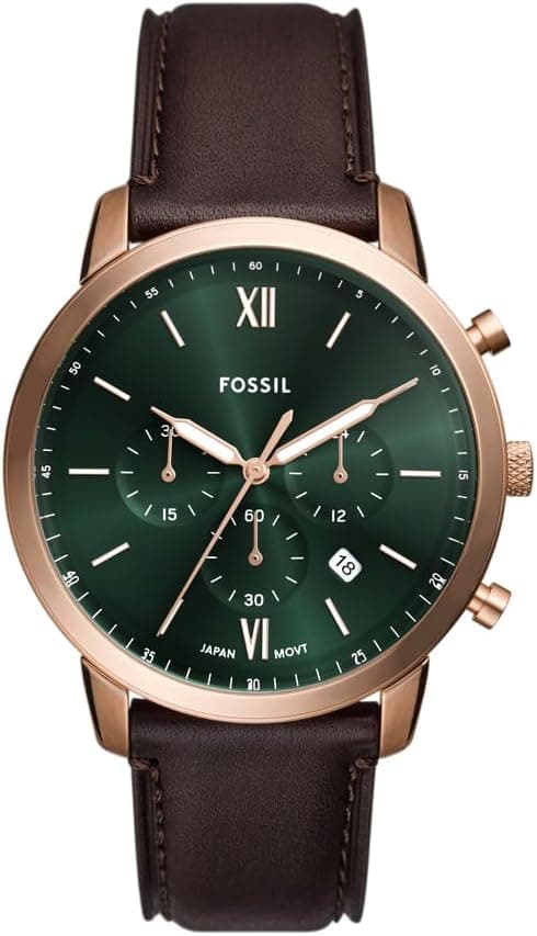 Fossil Relógio para homem Neutra, movimento cronógrafo de quartzo, caixa de 44 mm em aço inoxidável prateado com correia de aço, FS5384