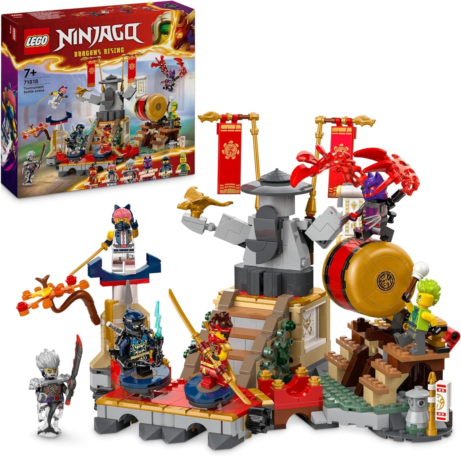 LEGO Ninjago Arena de batalha do torneio brinquedo ninja de construção com 6 minifiguras Inc. Kai e Sora, jogo infantil de aventura, presente de aniversário para meninos e meninas de 7 anos ou mais
