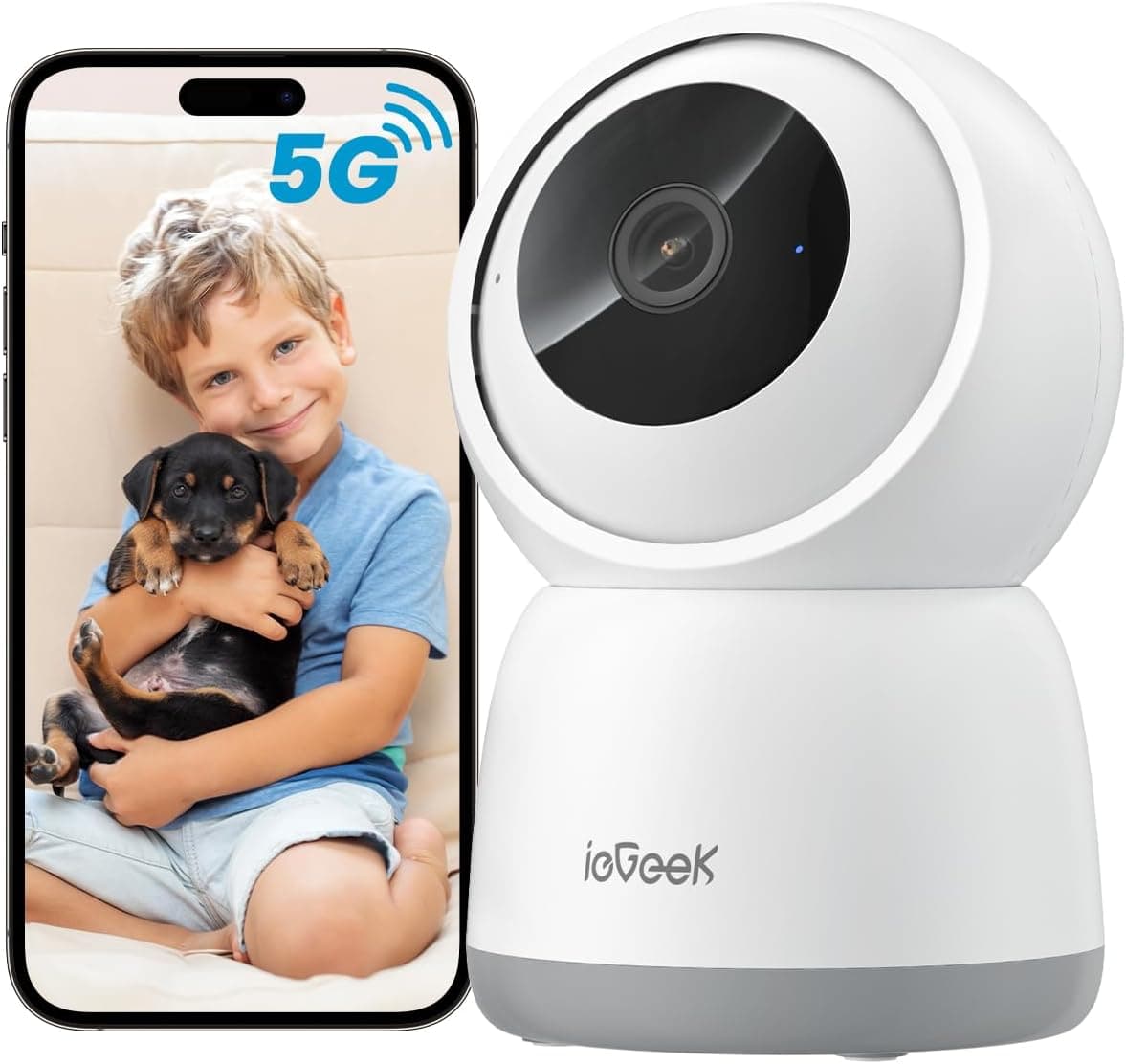 ieGeek 2,4/5 GHz Câmara de vigilância WiFi interior 2 K 360 °PTZ, câmara de vigilância interior para bebés/animais de estimação/segurança em casa, monitorização automática, voz bidirecional, deteção