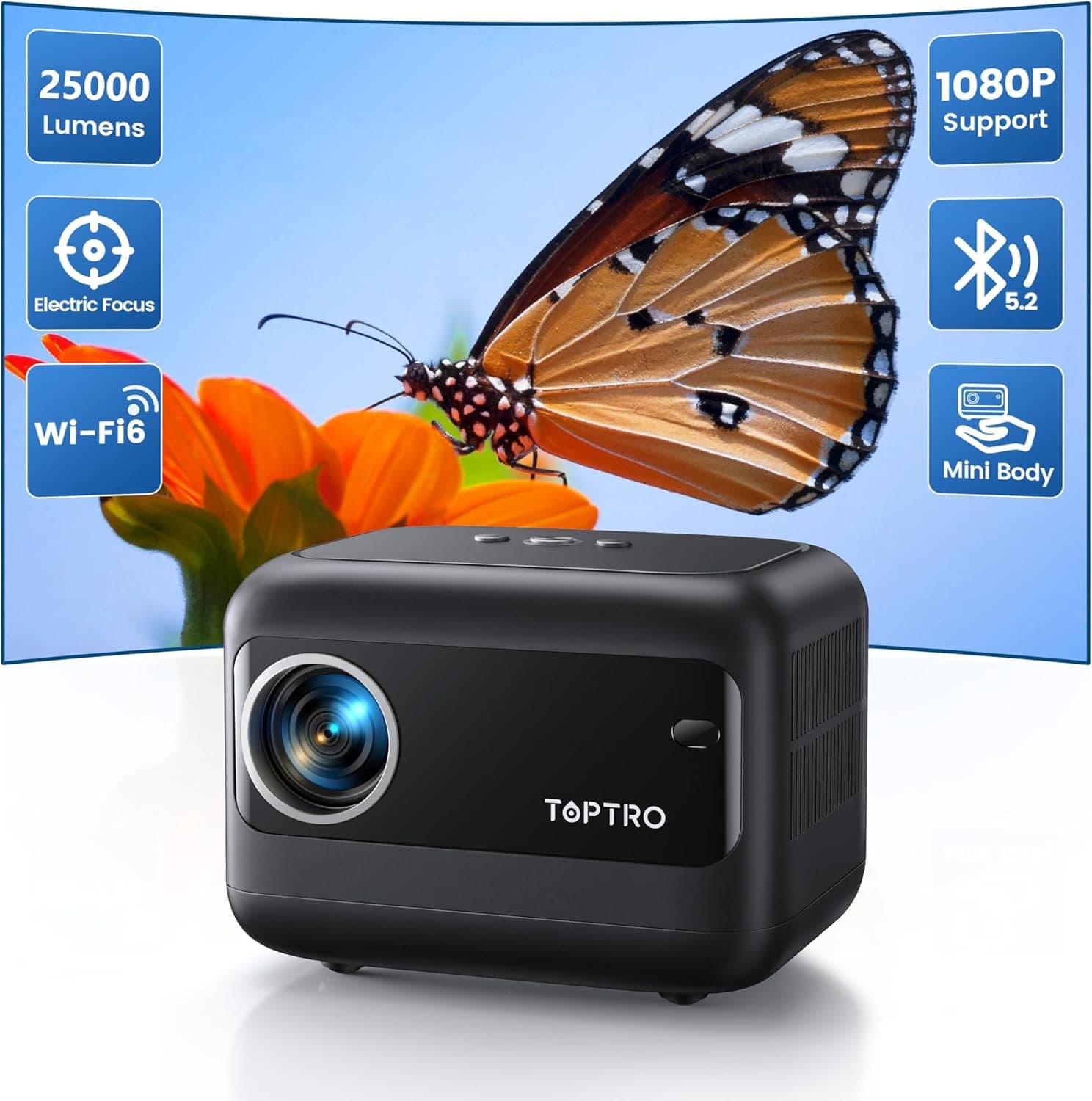 TOPTRO TR25 | Projetor portátil preto para cinema em casa
