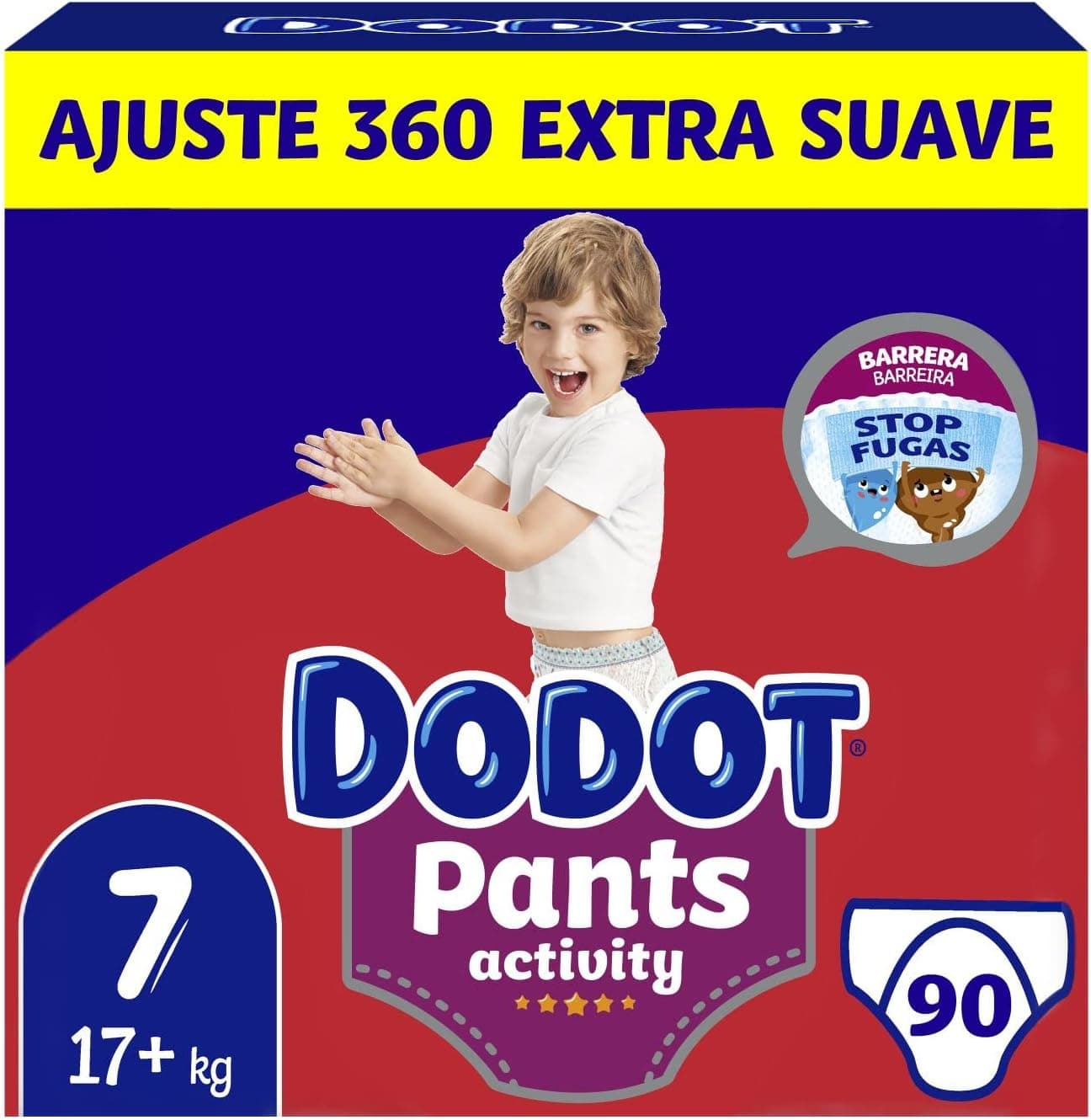 Dodot Fraldas bebé Activity Pants tamanho 7, 90 fraldas, 17 kg, com cintura elástica anti-fugas, extra macia