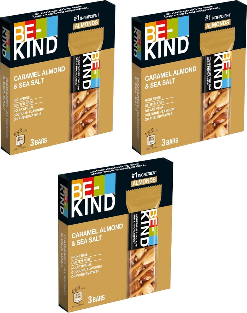 Be-Kind Caramel Almond & Sea Salt | Barritas de amêndoa, caramelo e sal marinho, 9 unidades