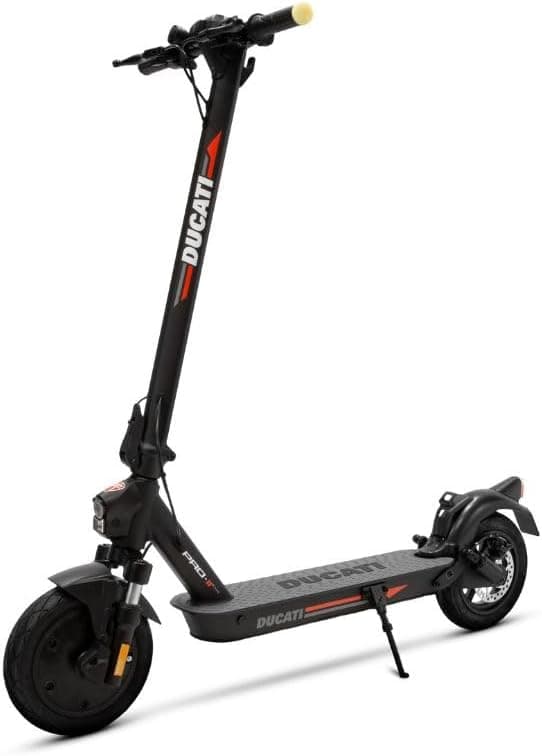 Ducati Pro-II EVO Scooter elétrico com segurança avançada, setas direcionais, dobrável, travão duplo, campainha eletrónica, suspensão completa, motor de 350 W, rodas de 10" sem câmara de ar