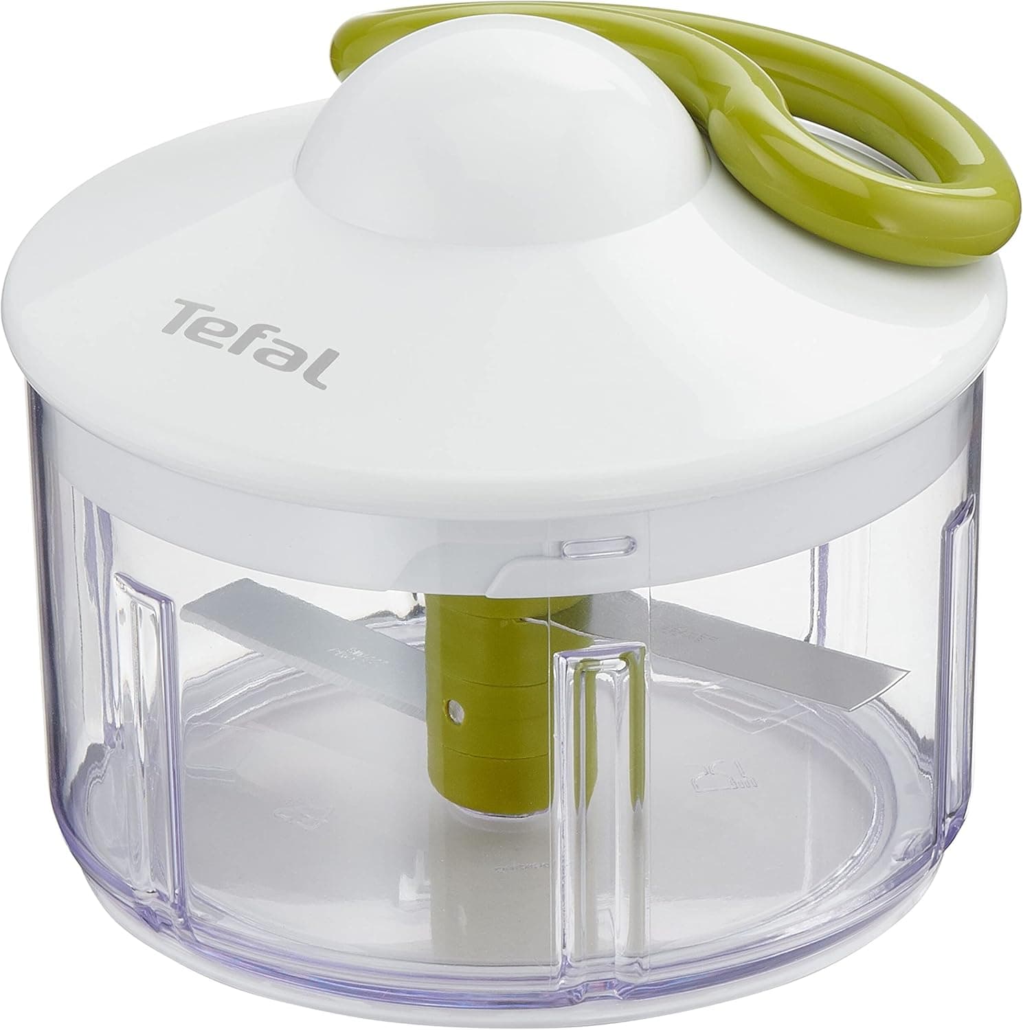 Tefal Fresh Kitchen 5 segundos picadora manual, picado grosso, médio e fino, duas facas independentes e patenteadas, sem eletricidade, base antiderrapante, cor branca e verde, 500 ml + 2 lâminas
