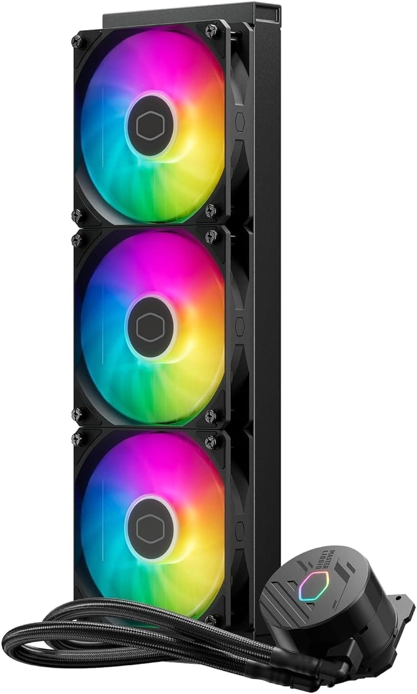 Cooler Master MasterLiquid 360L Core ARGB Refrigeração líquida para CPU, bomba de câmara dupla geração S, radiador e ventiladores, 120 mm, ARGB, Brackets LGA 1700 e AM5, preto