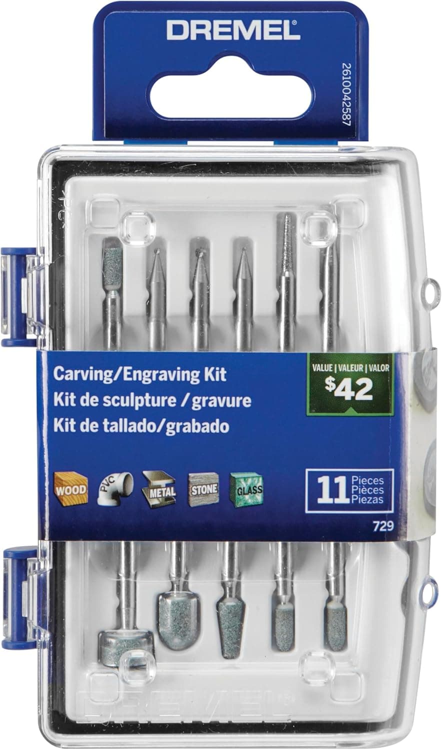 Dremel 729-01 - kit de acessórios de ferramentas rotativas de escultura e gravação de 11 peças, inclui brocas de gravação e pedras de moagem, ideal para madeira, metal e vidro