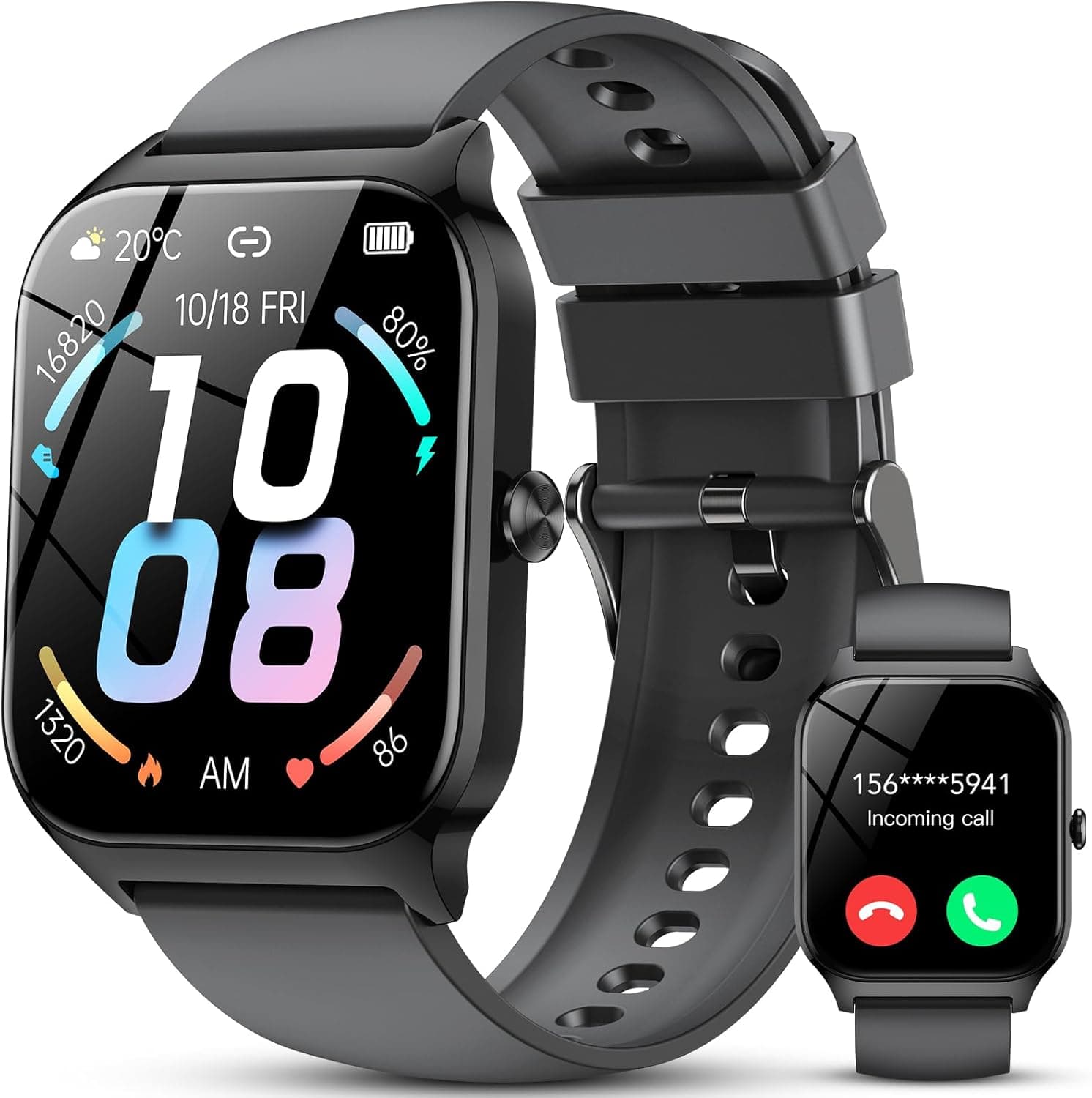Relógio inteligente homem mulher, 1,85" HD Smartwatch com chamadas, WhatsApp notificações, Smart Watch com podómetro/pulsómetro/SpO2/monitor de sono, 115 modos de desporto, IP68 impermeável 