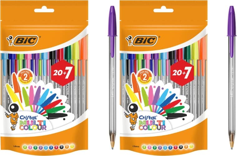 BIC Cristal Multicolour | Conjunto de 27 canetas esferográficas de ponta larga 1,6 mm em 15 cores vivas para escrita e desenhos criativos