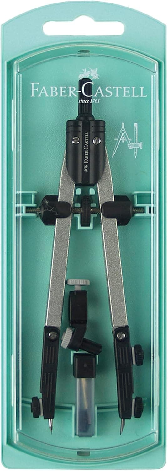 Faber-Castell 32722-8-V-P - Compasso de ajuste rápido com parafuso central - Articulações em ambos os braços e acessórios de substituição - cor verde pastel