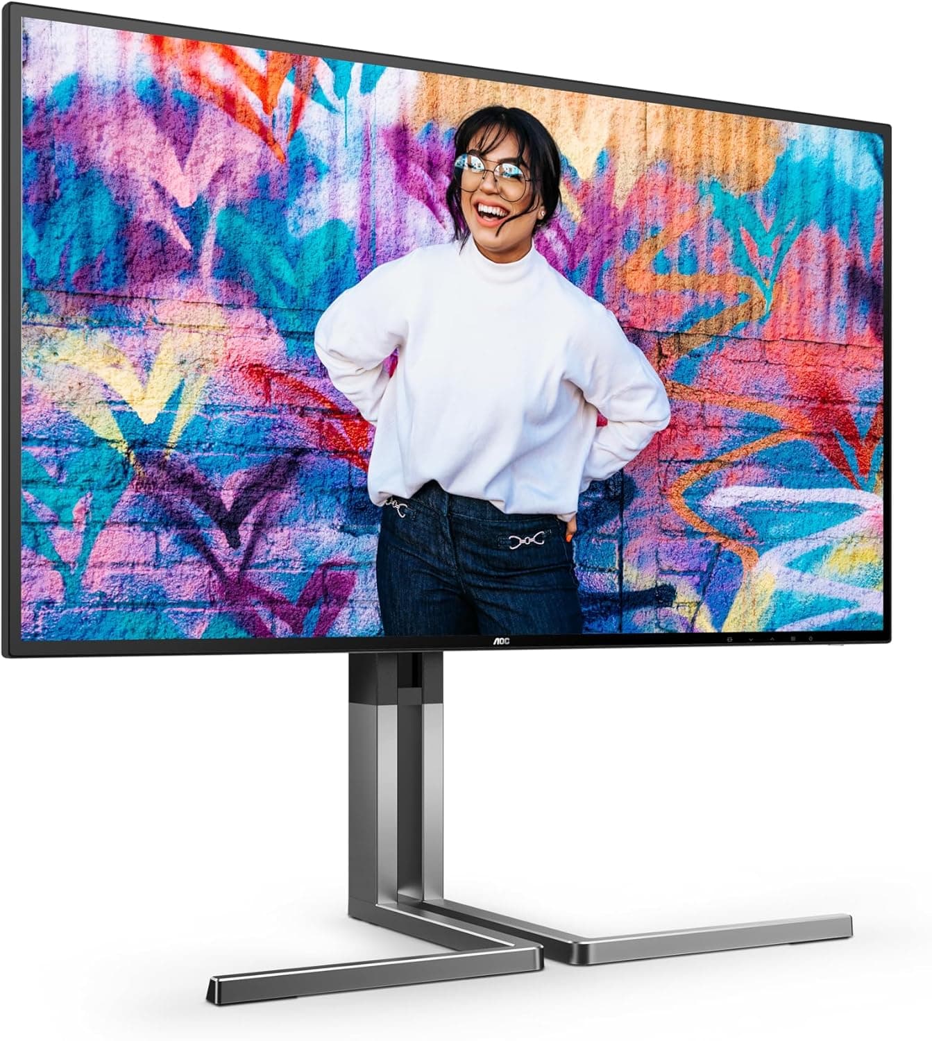 AOC U27U3CV Graphic Pro Monitor UHD Nano IPS de 27 polegadas, altura regulável, alto-falantes, HDR400 3840 x 2160, 60 Hz, 4K, 2X HDMI, DisplayPort, USB-C 96W PD, Hub USB preto
