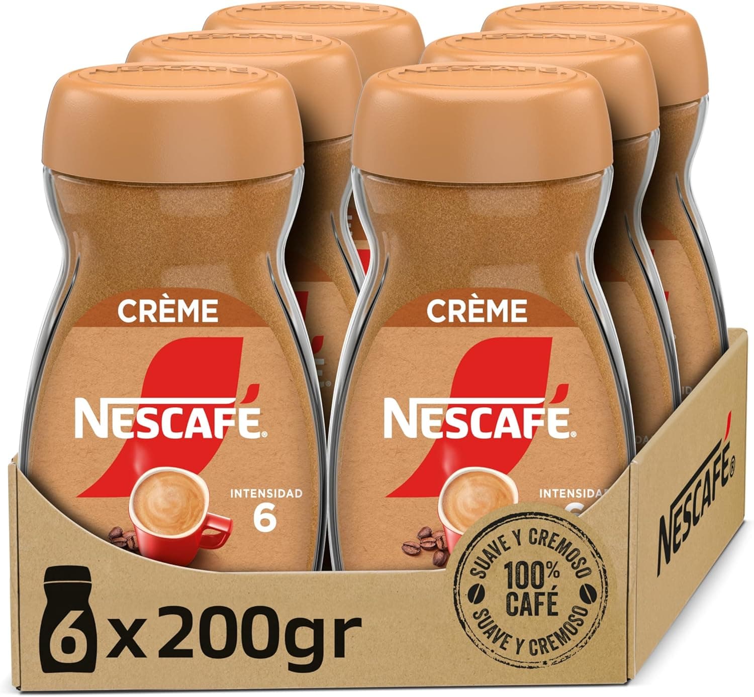 NESCAFÉ Crime aroma e sabor, café solúvel com creme, frasco de vidro, embalagem de 6 x 200 g