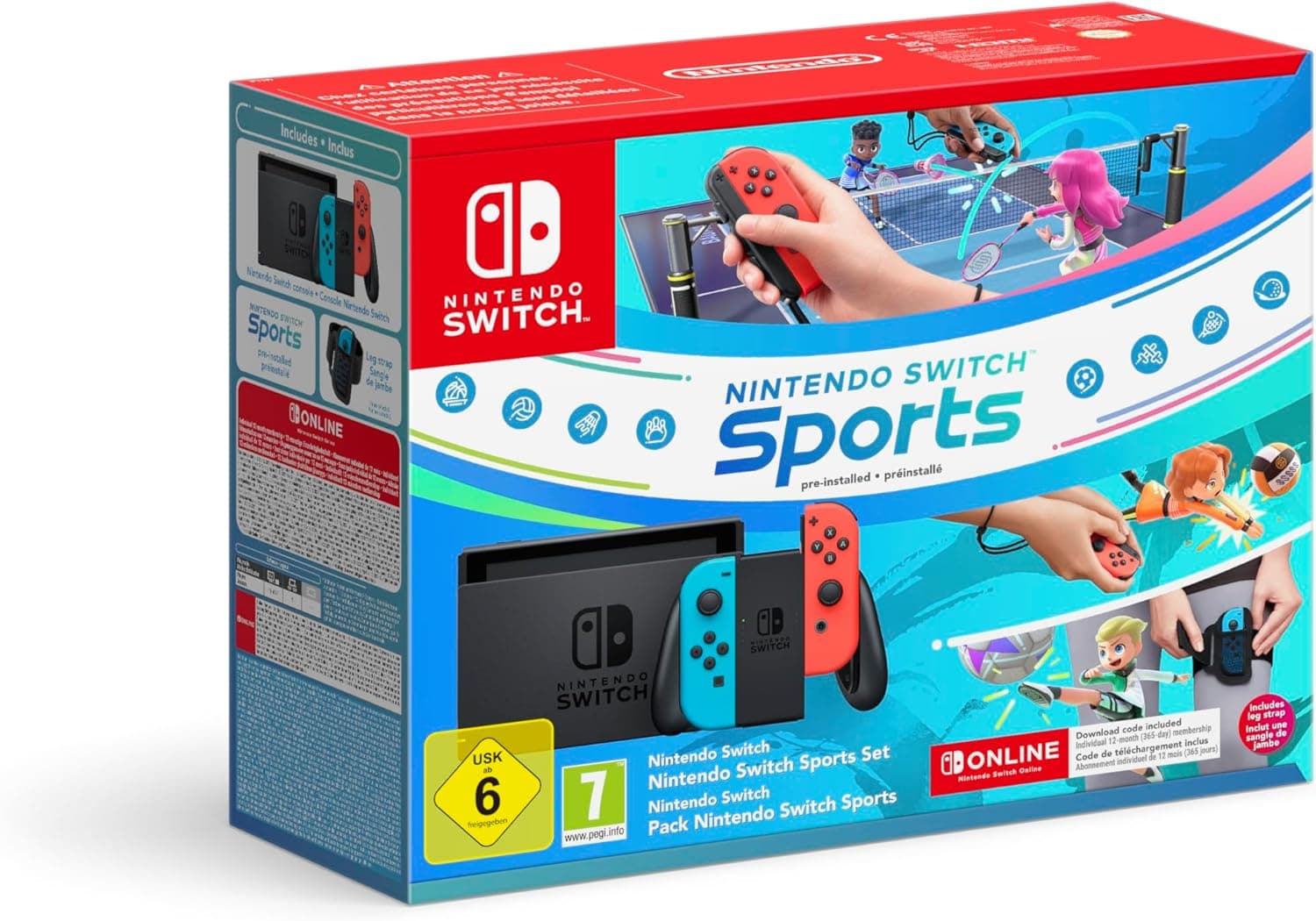 Nintendo Consola Switch - Cor Azul Néon/Vermelho Néon + Switch Sports + 12 Meses de Nintendo Switch Online