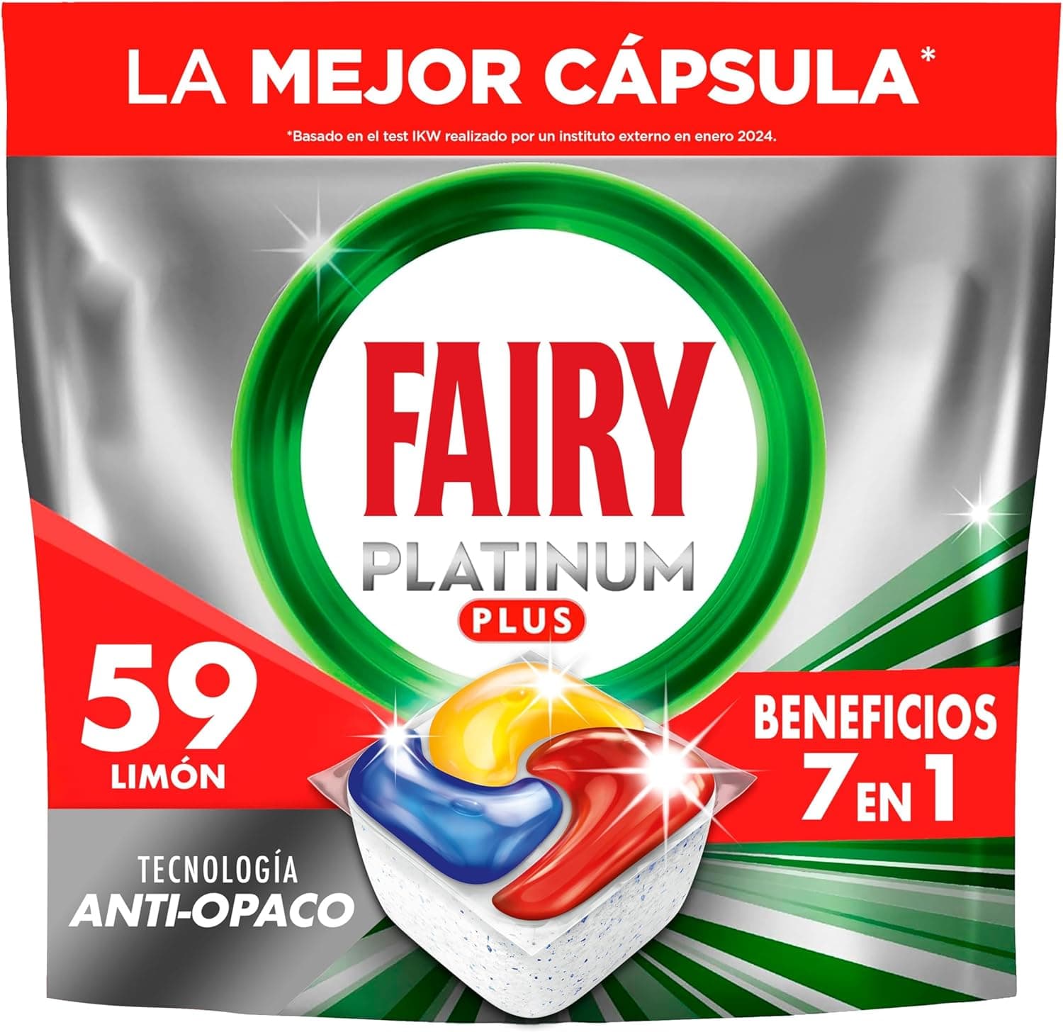 Fairy Platinum Plus Cápsulas de máquina de lavar louças tudo em um limão, 59 cápsulas