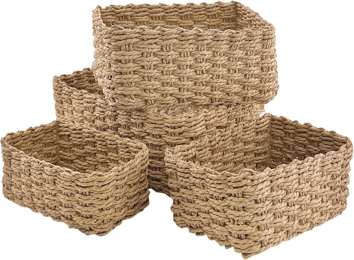 anshuke Armazenamento conjunto de 4 cestas organizador gavetas casa de banho armazenamento roupa gavetas cesta de natal vazia corda de papel reciclável, para acessórios de maquilhagem, brinquedo