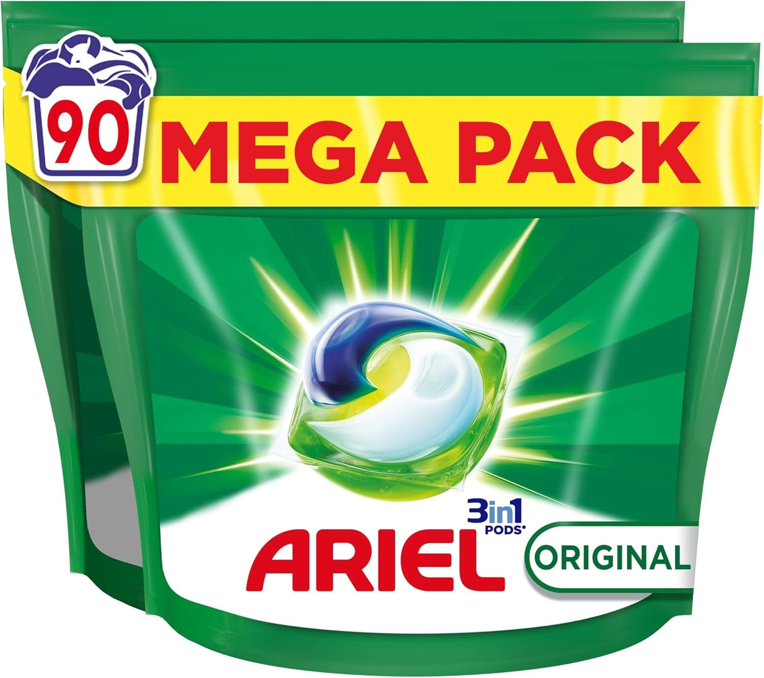 Ariel Tudo em 1 PODS, detergente líquido para máquina de lavar 90 cápsulas, original, lavados, 5 ações para uma limpeza incrível