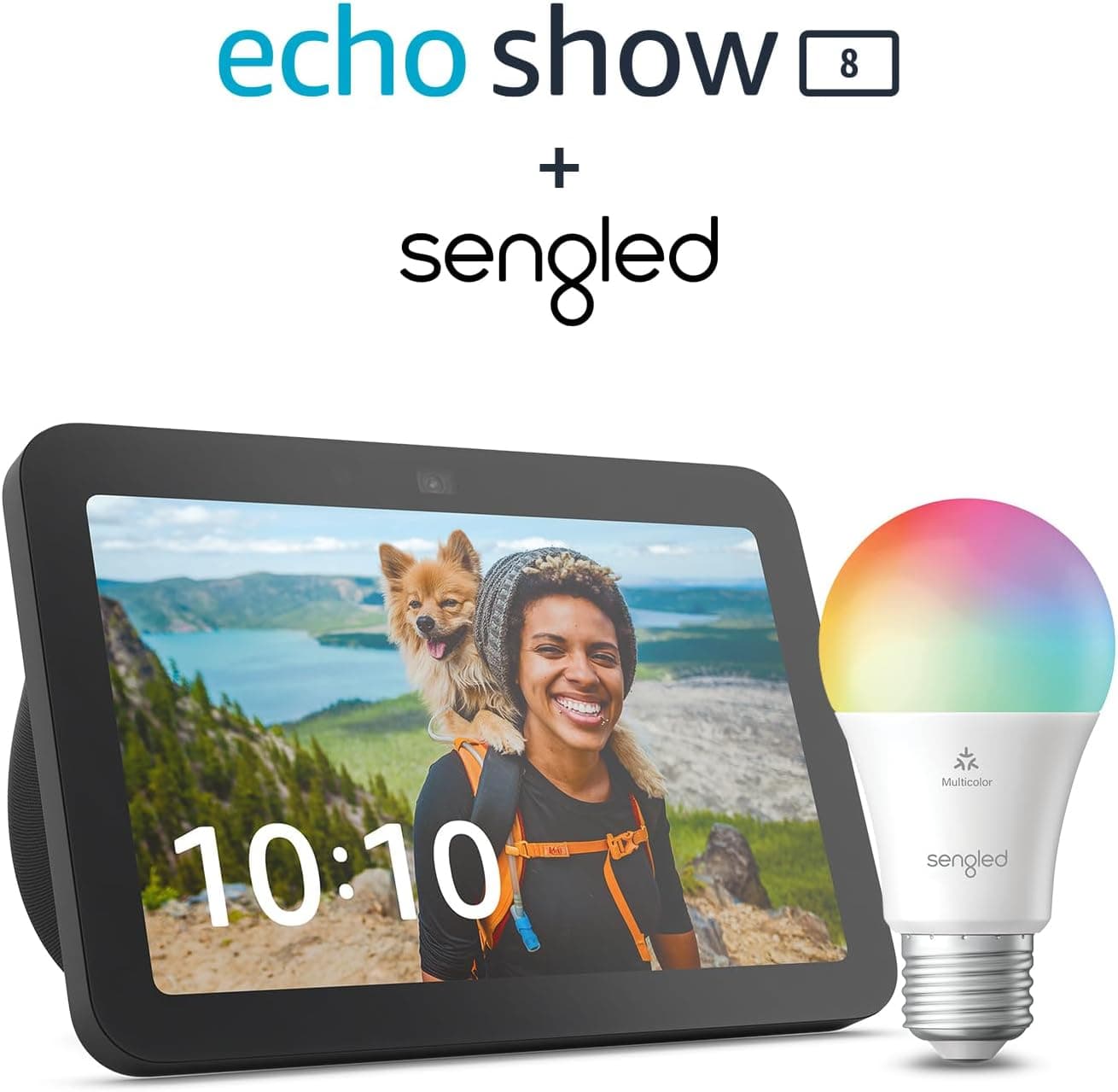 Echo Show 8 (3ª geração, modelo 2023) | Lâmpada LED inteligente antracite + Sengled (E27), compatível com Alexa - Digital Home Starter Kit