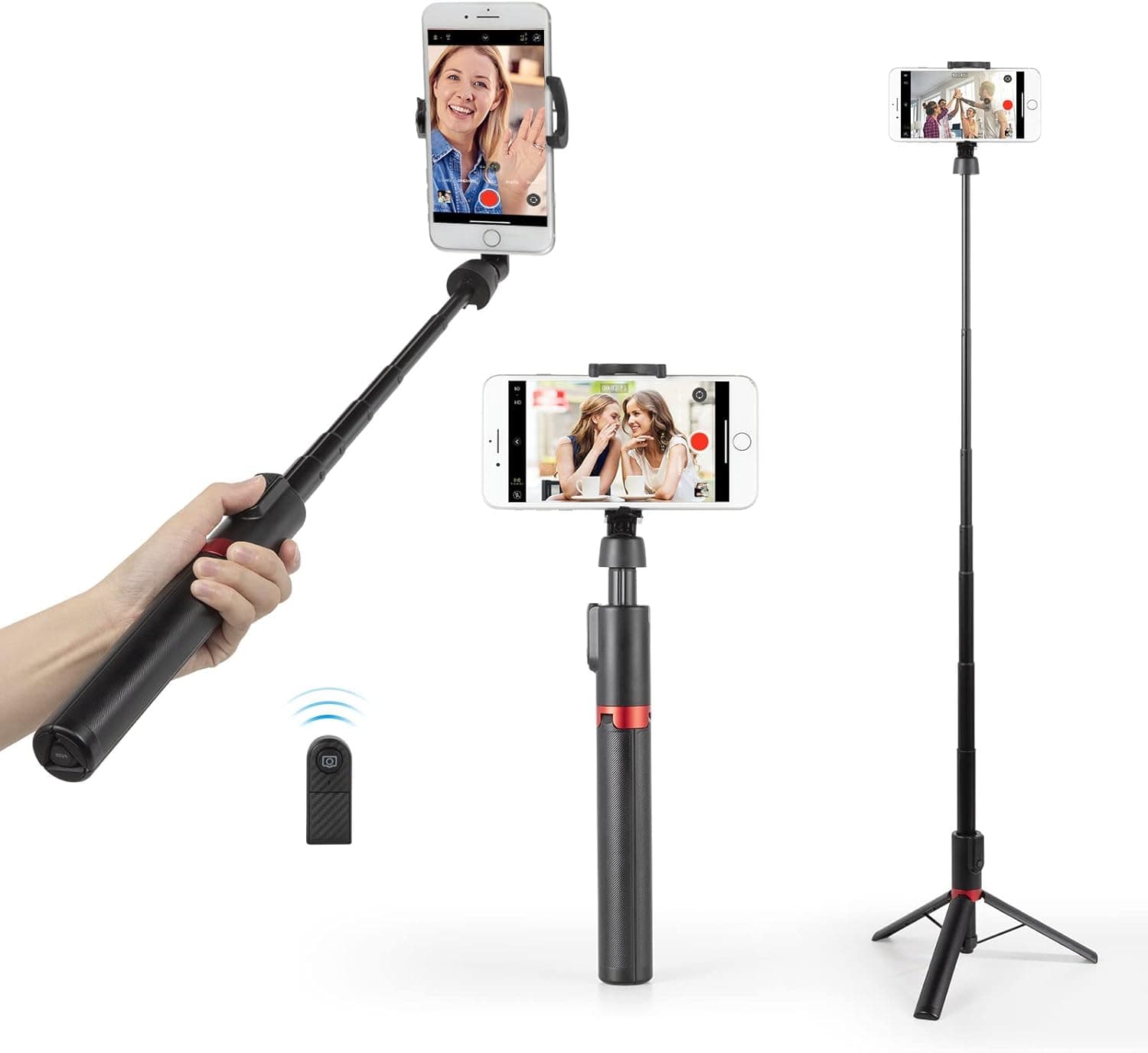 SMALLRIG Tripé Selfie Stick portátil de 51"/130 cm com controlo remoto Bluetooth e suporte estável para Smartphone ST20, ajustável de 11,81" a 51,18", tripé leve para telemóveis - 3375