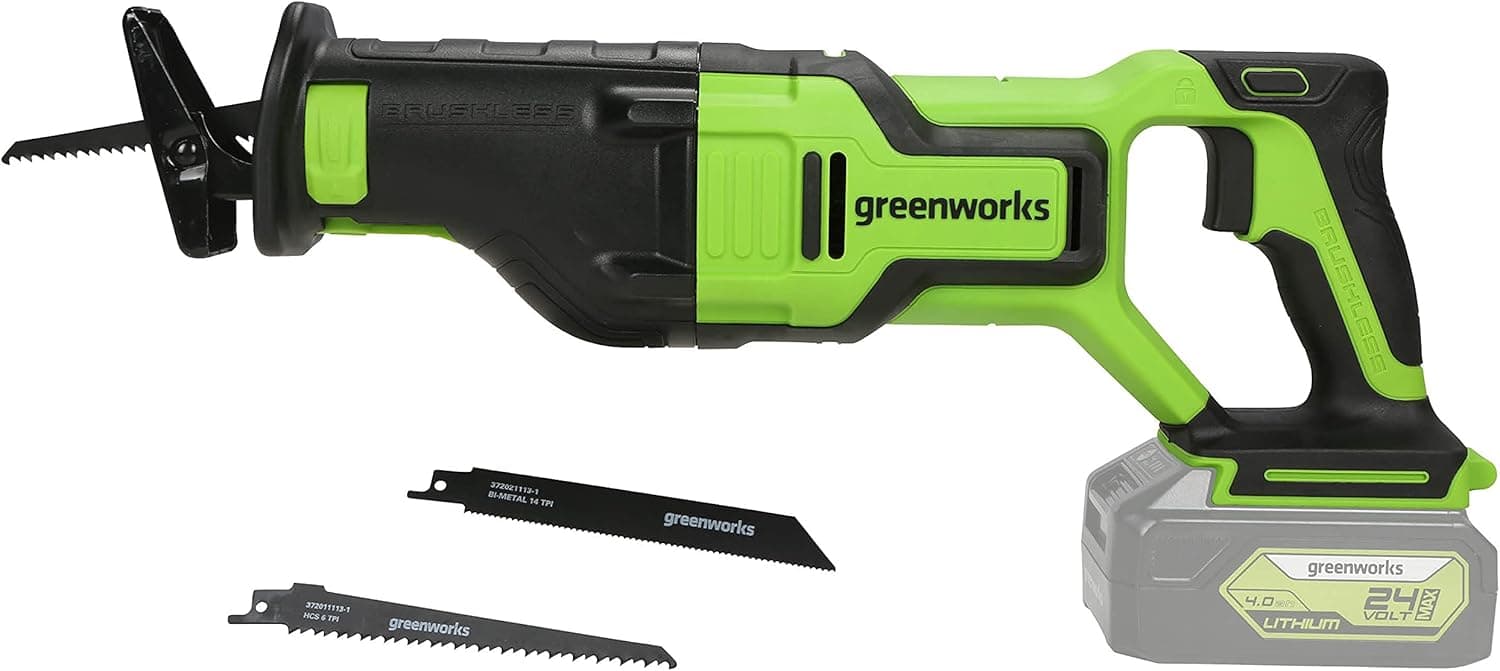 Greenworks GD24RS Serra de sabre sem fios com motor sem escova, 2700 spm, viagem de lâmina de 28 mm, sem bateria de 24 V e carregador, garantia de 3 anos