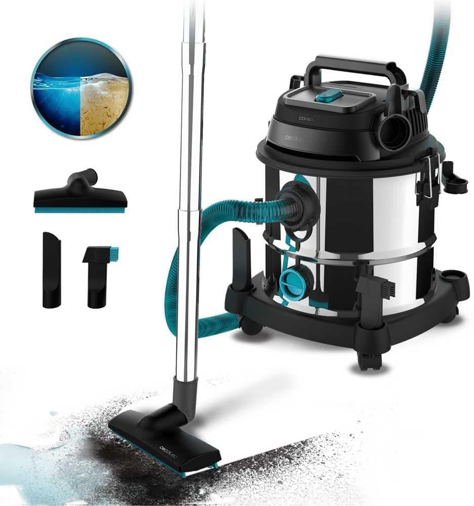 Cecotec Aspirador de sólidos e líquidos de 20 l Conga Rockstar Wet & Dry Steel MAX. 1400 W, 22 kPa, sistema de drenagem, aspirador e soprador, estrutura metálica, rodas, rádio de ação 5 m