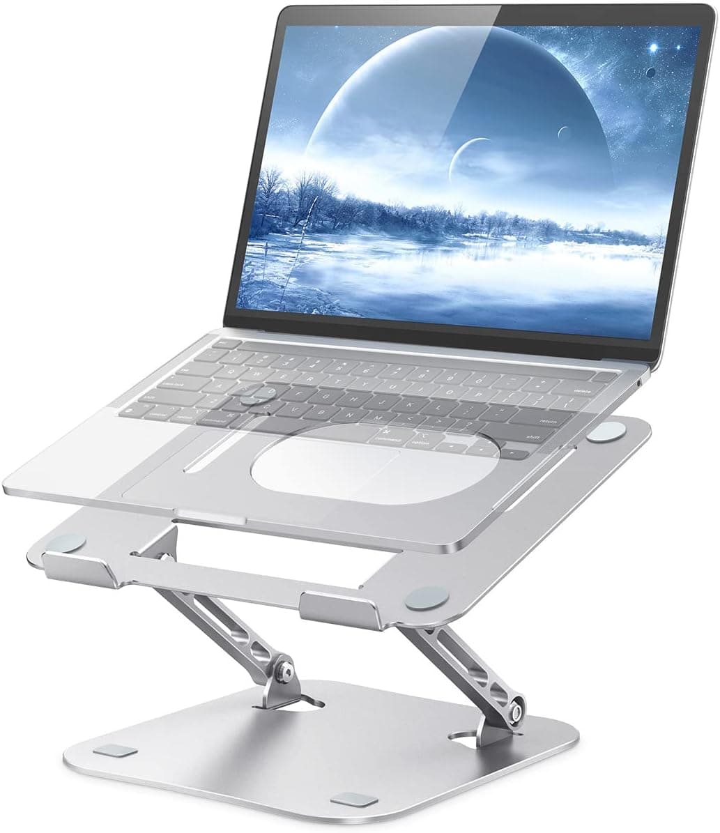 JOIOT Suporte para computador portátil ajustável em altura, suporte dobrável de alumínio para portátil, suporte ventilado para portátil ajustável, suporte ergonómico para computador de mesa, preto