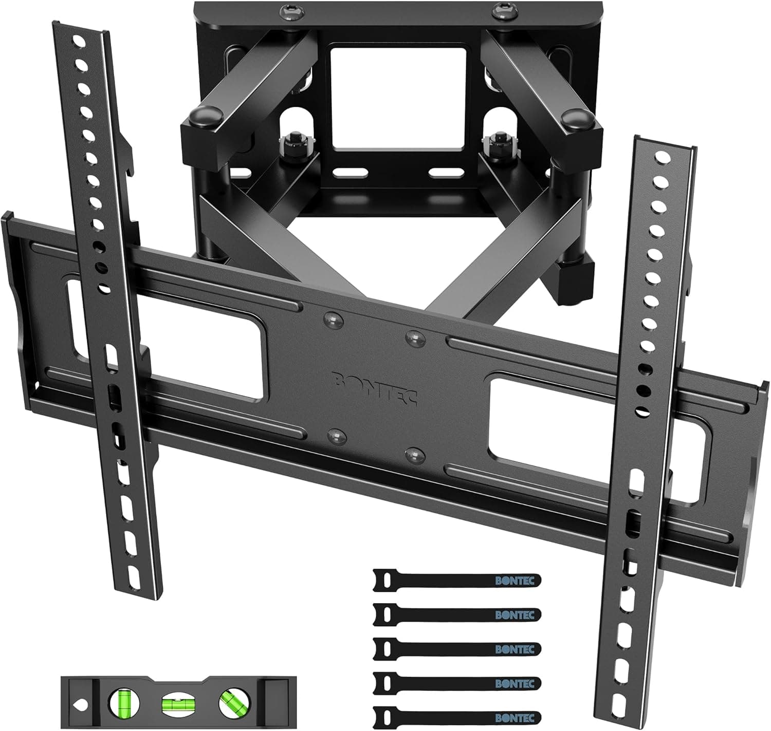 BONTEC Suporte de parede para ecrãs planos e curvas de 23 a 70 polegadas, suporte de parede com inclinação e giratória, com braço duplo de movimento completo, MAX VESA 400 x 400 mm