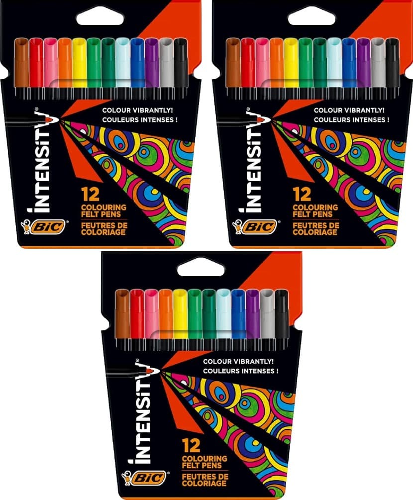 BIC Intensity Washable | Marcadores de ponta fina em cores sortidas, 12 unidades x3