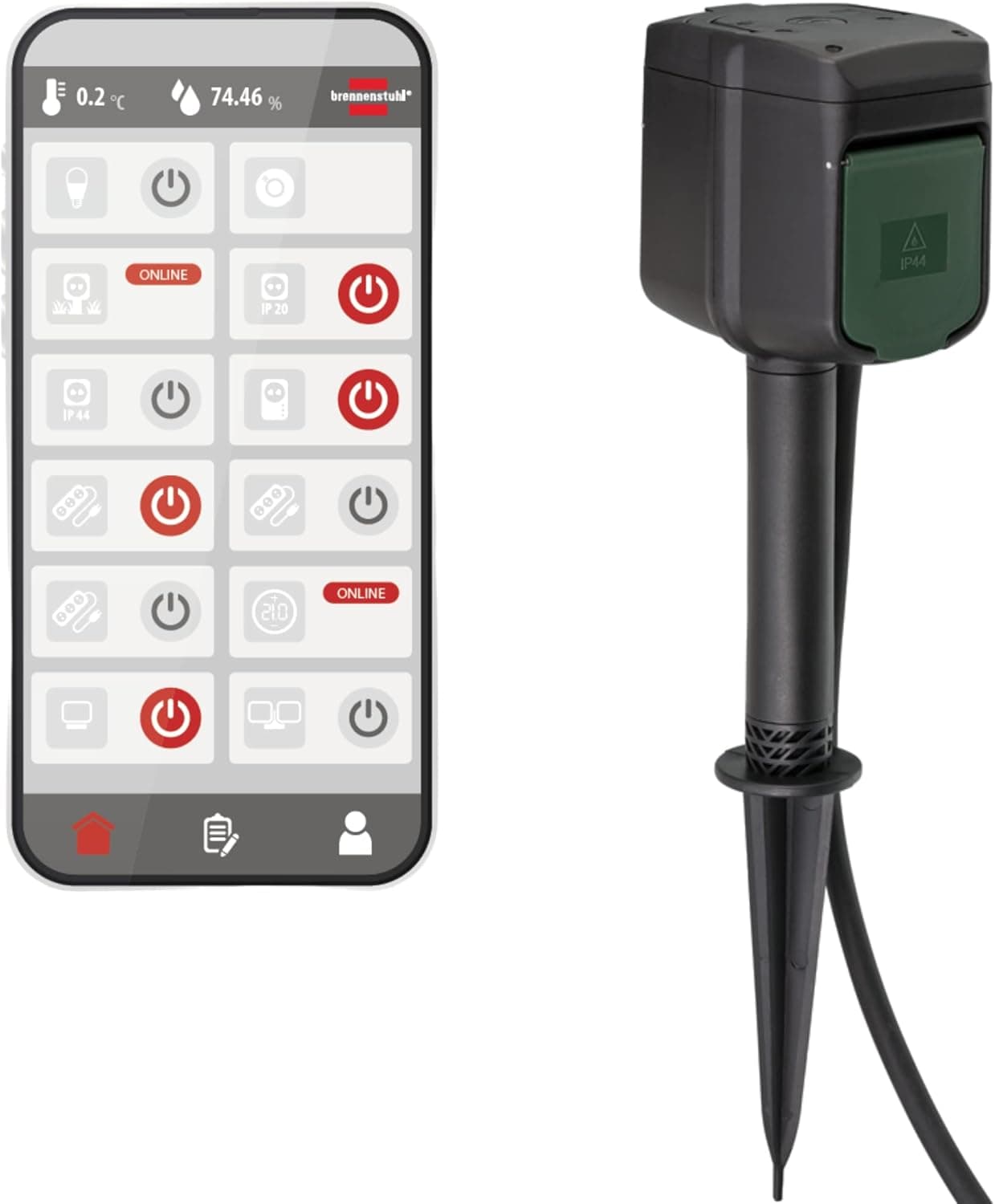 Brennenstuhl Connect tomada inteligente para jardim e exteriores, 2 tomadas controláveis individualmente (compatível com 2,4 GHz WiFi, Alexa e Google Assistant, tomadas programáveis, cabo de 3 m)