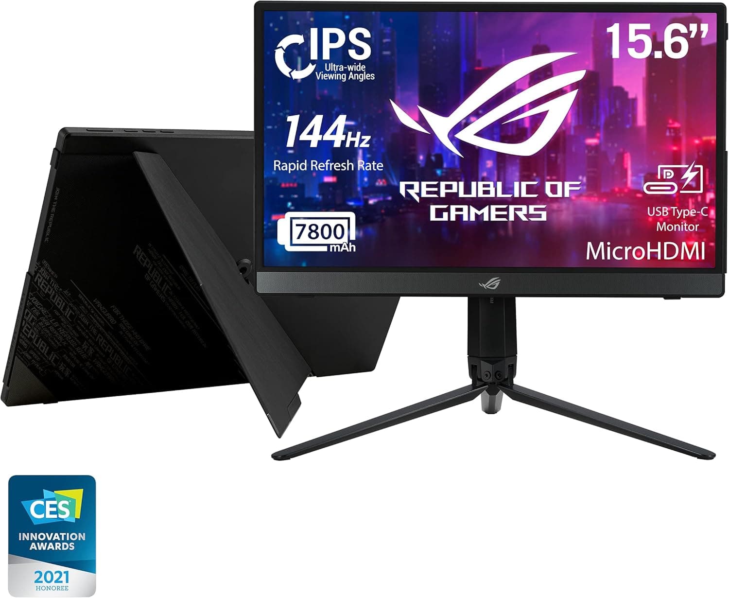 ASUS ROG Strix XG16AHP Monitor de jogo portátil de 15,6" (144 Hz, FHD (1920 x 1080), IPS, NVIDIA G-Sync, USB Type-C, micro HDMI, tripé ROG e capa), preto