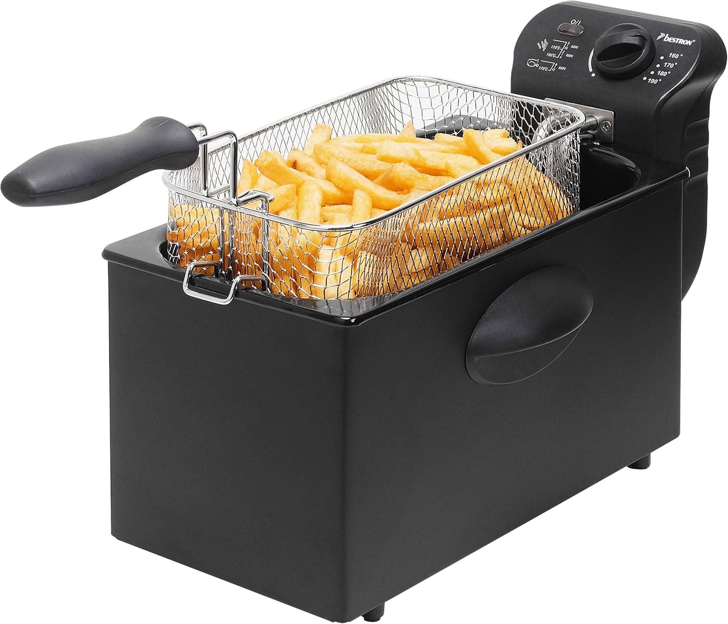 Bestron Frigideira de óleo, fritadeira com tecnologia de zona fria, capacidade de 3,5 litros, com controlo de temperatura, parcialmente adequada para máquina de lavar louça, 2000 watts, cor: preto