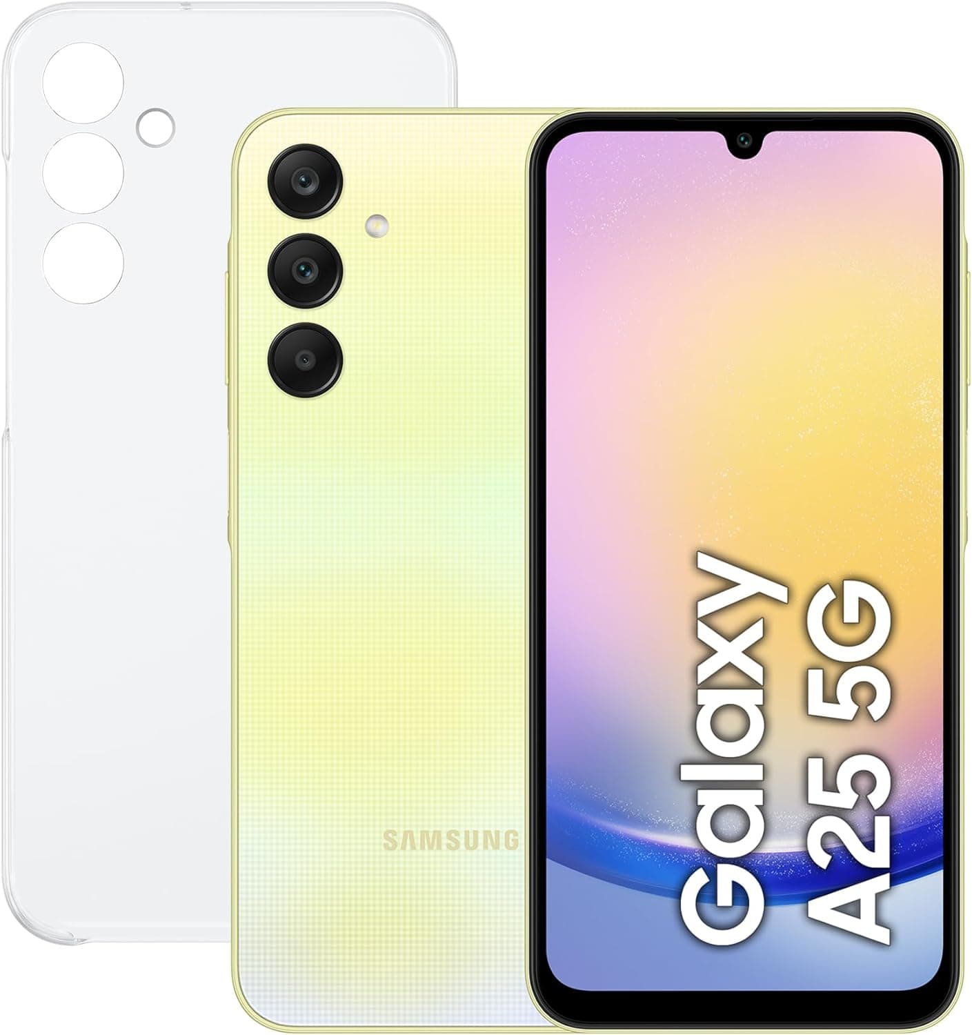 Samsung Galaxy A25 5G 256 GB com capa para telemóvel Android, smartphone livre, carregamento rápido, câmara 50 MP, amarelo