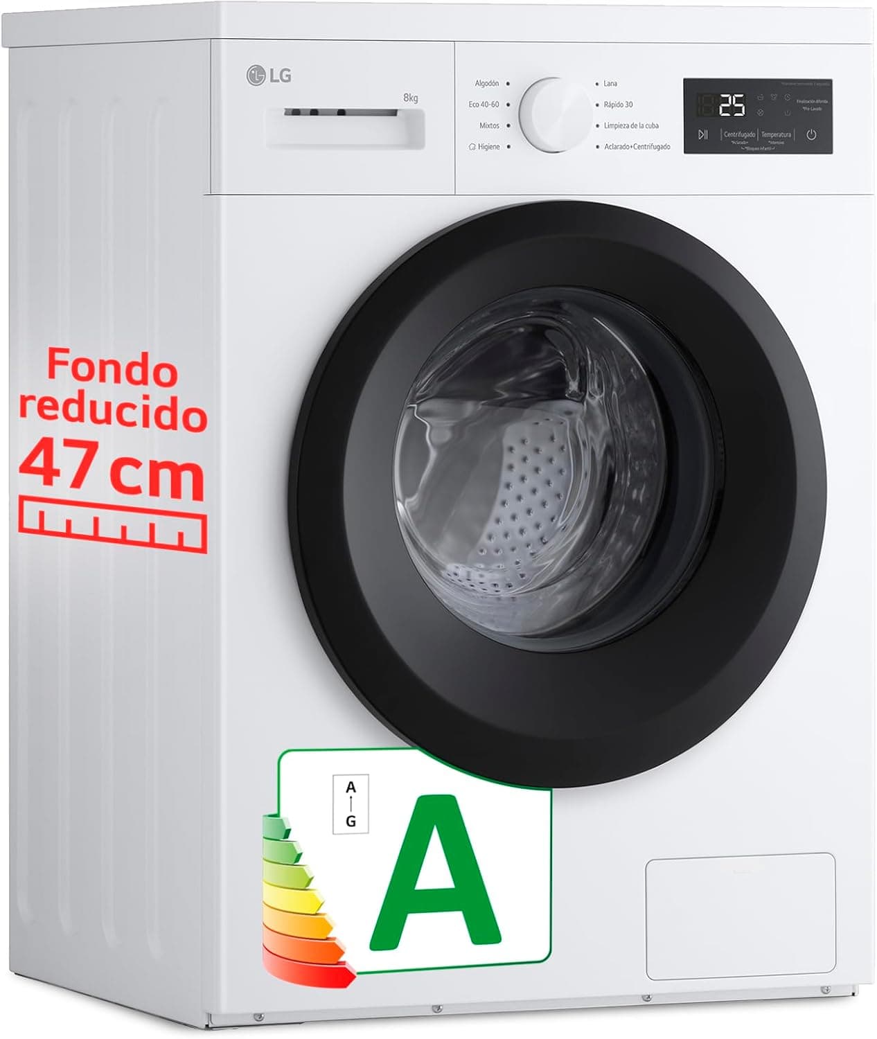 LG F4A10S8NWK.ABWQCES Máquina de lavar roupa, 8 kg, 1400 rpm, carregamento frontal, 8 programas, programa rápido e programa lavagem à mão, fundo especial reduzido, exibição LED, série 100, cor branca 