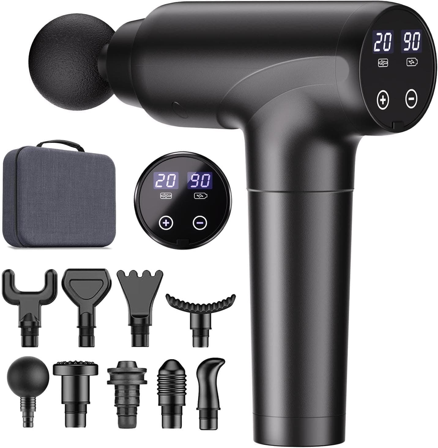 Cotsoco Pistola de massagem muscular, pistola de massagem muscular elétrica massajador de músculos, 20 velocidades, 9 cabeças intercambiáveis, ultrasilenciosa, presente para mulheres e homens