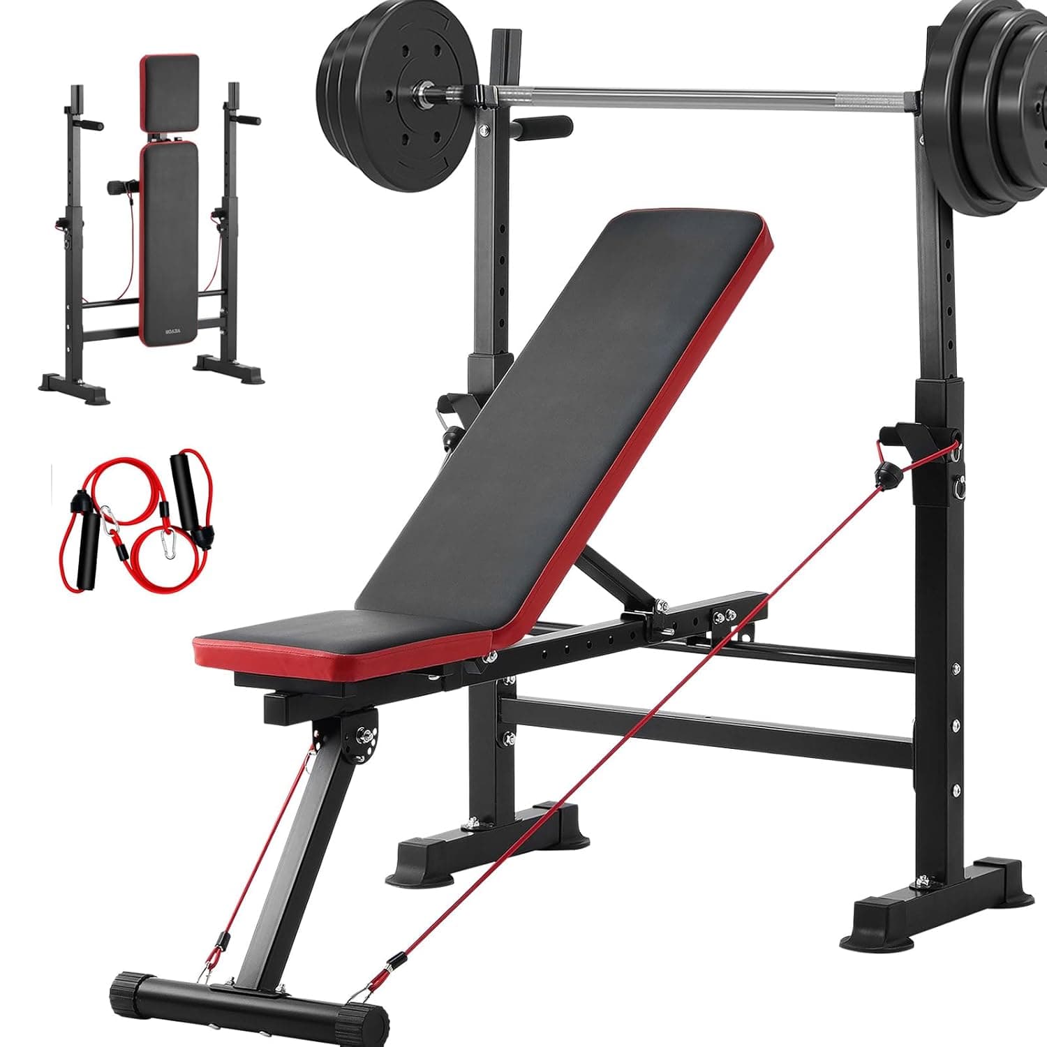 VEVOR Banco de pesos 6 em 1 banco de exercícios para abdominais para treino de força no ginásio em casa, 272 kg banco plano inclinado e desclinado de dobra rápida, 1400 x 840 x 1170 mm
