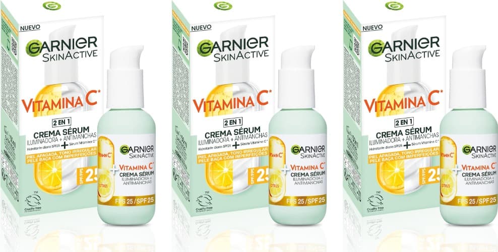 Garnier, Sérum facial iluminador e anti-manchas, 2 em 1, com 20% vitamina C e SPF25, não gordo, clinicamente testado, 50 ml x 3