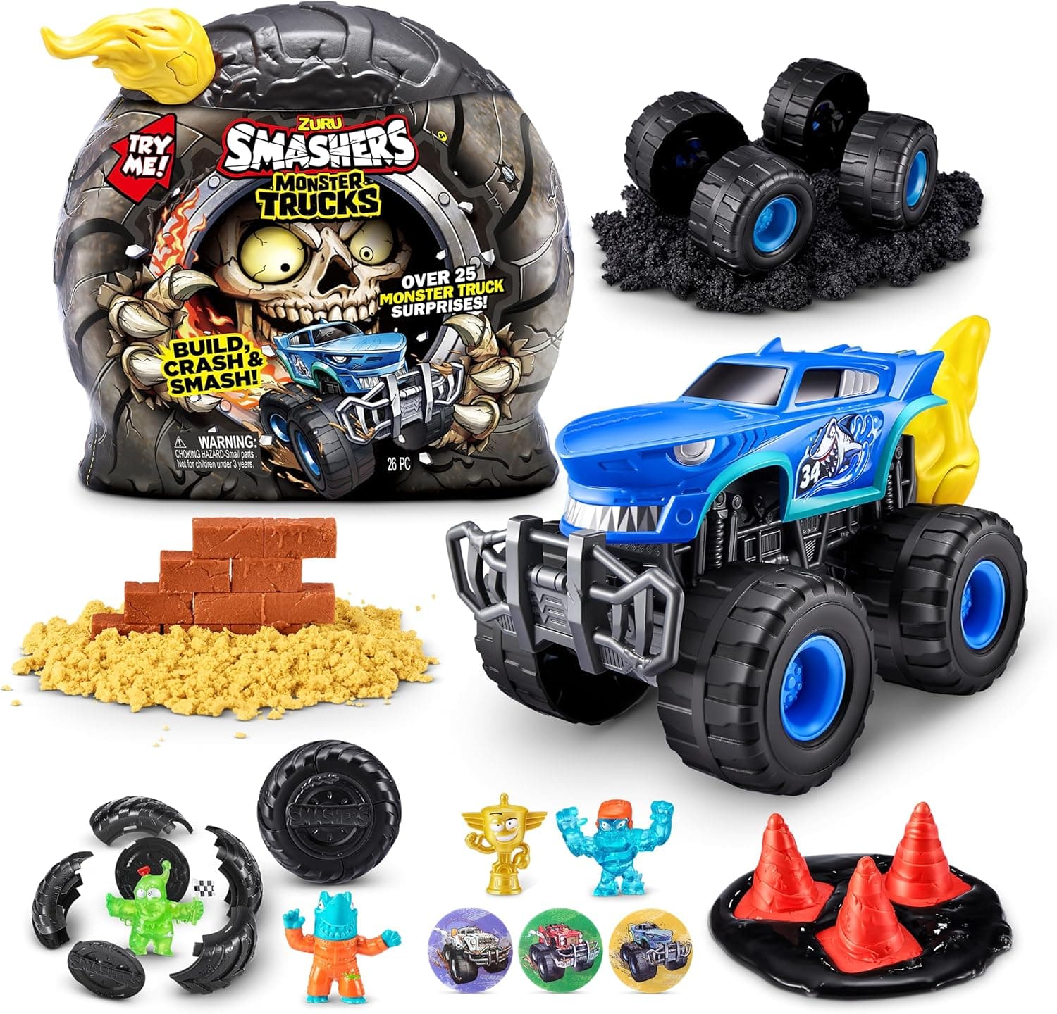 Smashers Monster Truck Surprise da ZURU, Shark Speedster, crianças, com 25 surpresas, Monster Truck Surprise Discovery colecionável (Shark Speedster)