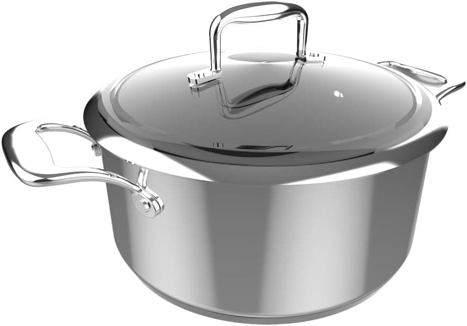 Cecotec Polka Classy 24 Pot Steel. Diâmetro 24 cm, capacidade de 4 l, aço inoxidável 18/10, revestimento anti-aderente, alças rebitadas, tampa de vidro, adequada para todos os tipos de cozinhas