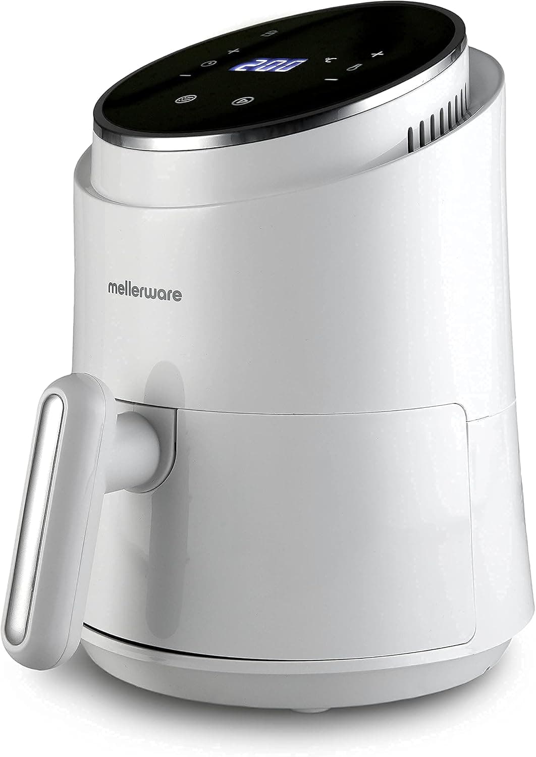 Mellerware - Frigideira sem óleo Crunchy! 1230W | 7 programas pré-definidos, temporizador programável, Air Fryer 80 - 200 graus, design compacto, 1,5 l, sem BPA/PFOA, Fritadeira de ar digital, White