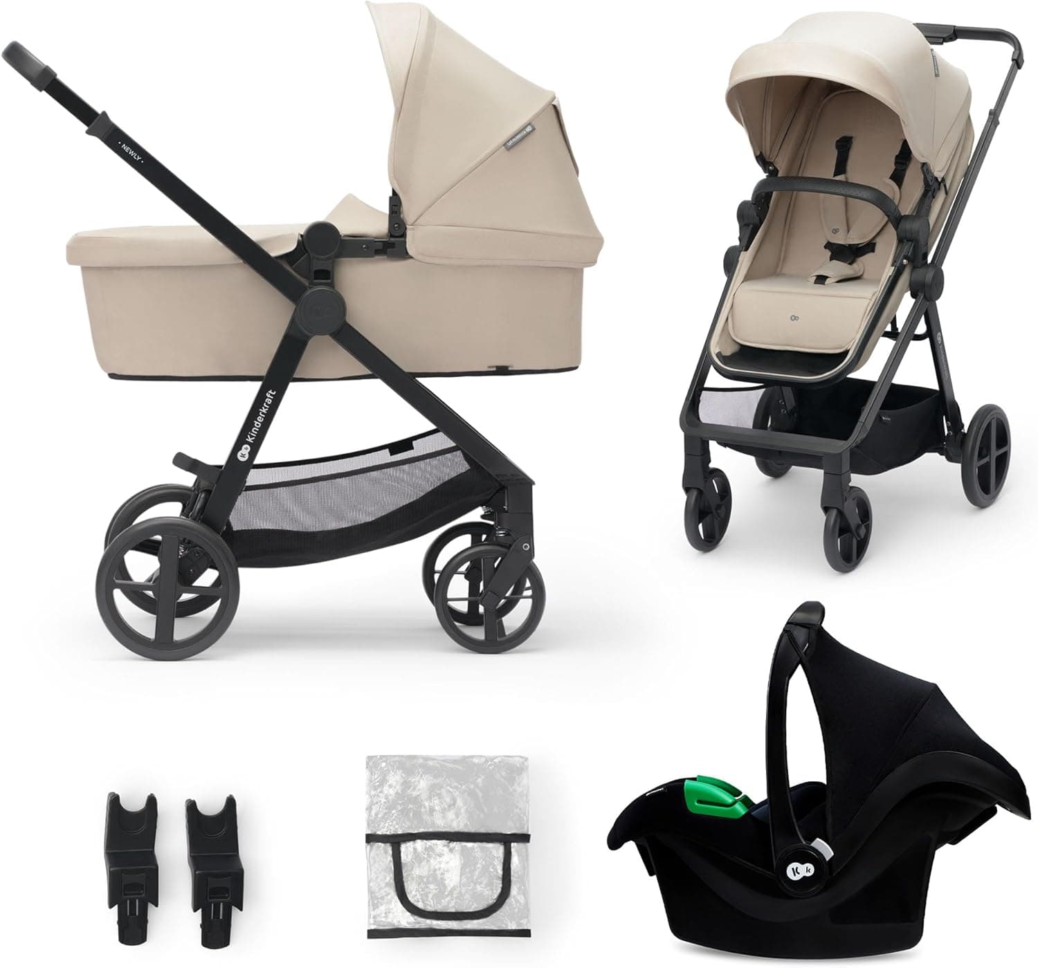 Kinderkraft NEWLY Carrinho 3 em 1, I-Size, para crianças, sistema de viagem, carrinho de bebé, cadeira de passeio, leve, carrinho de bebé, carrinho de bebé 3 peças, dobrável, desde o nascimento até 22 meses