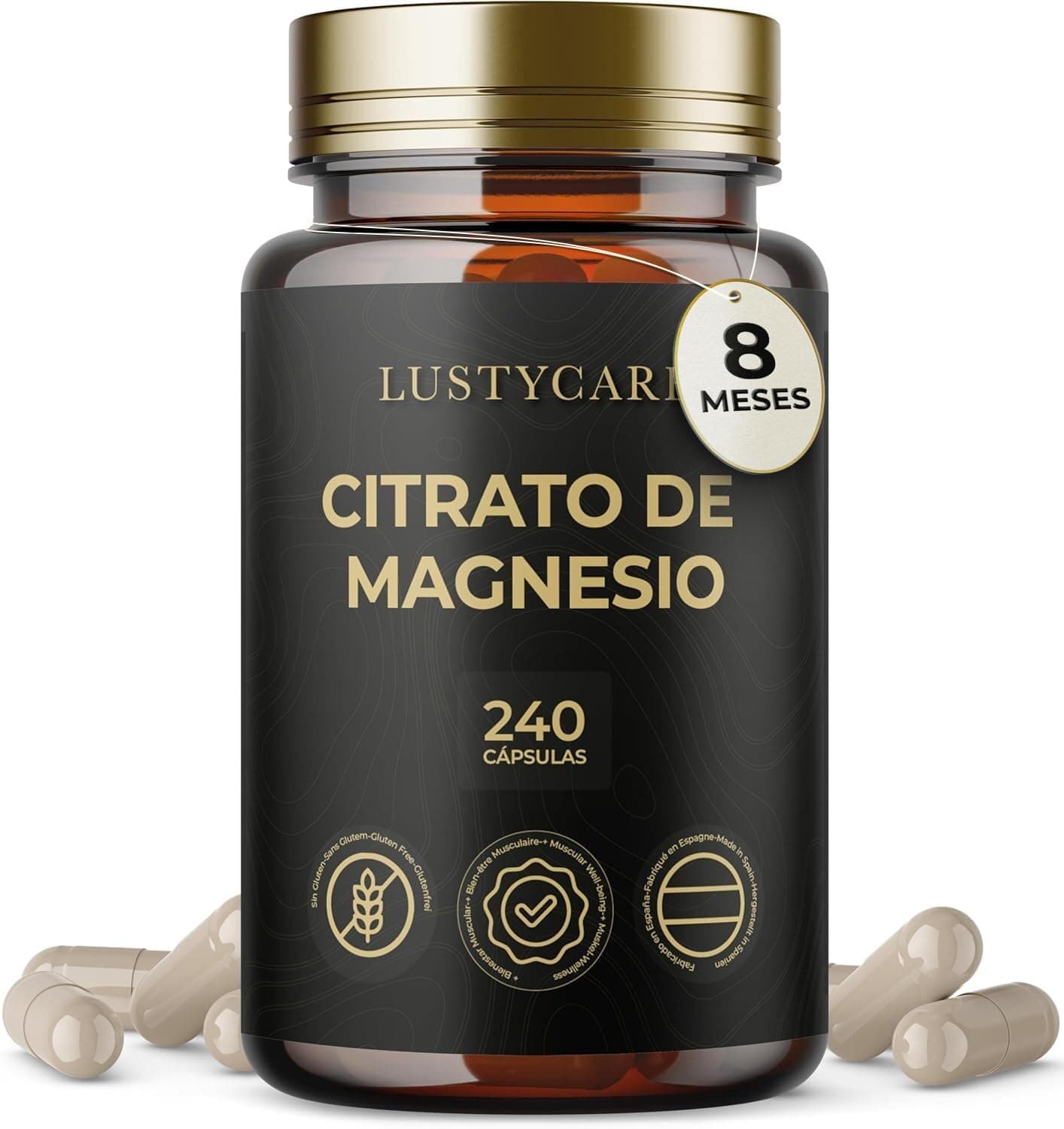 Citrato de magnésio puro 400 mg | 240 cápsulas (fornecimento por 8 meses) - suplemento natural de alta concentração e absorção para saúde muscular, osso e mental, fabricado em Espanha