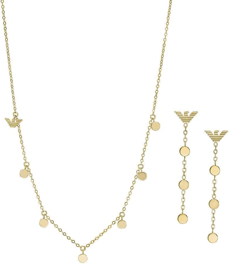 Emporio Armani | Conjunto de colar e brincos em aço inoxidável e latão em tom dourado para mulher