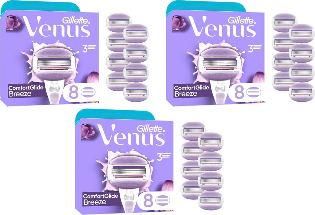 Venus Gillette ComfortGlide Breeze folhas, folhas de substituição, 8 peças x 3