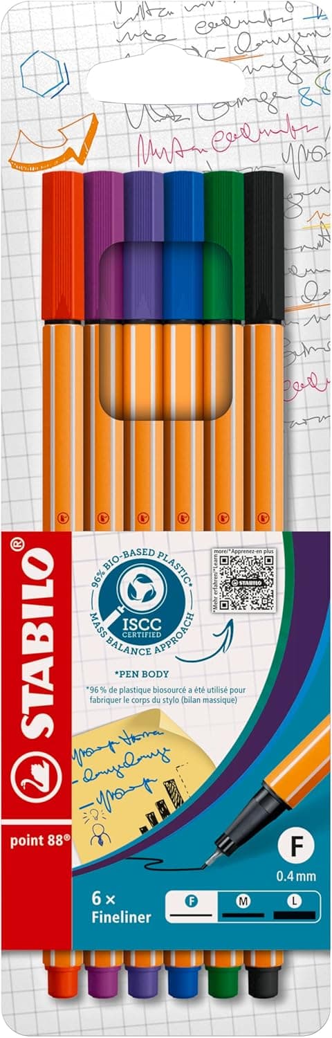 STABILO Point 88 | Conjunto de 6 marcadores de ponta fina em cores variadas