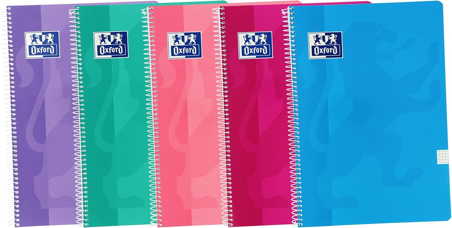 Oxford | Pack de 5 cadernos A4 capa mole quadriculados 80 folhas cores tendência