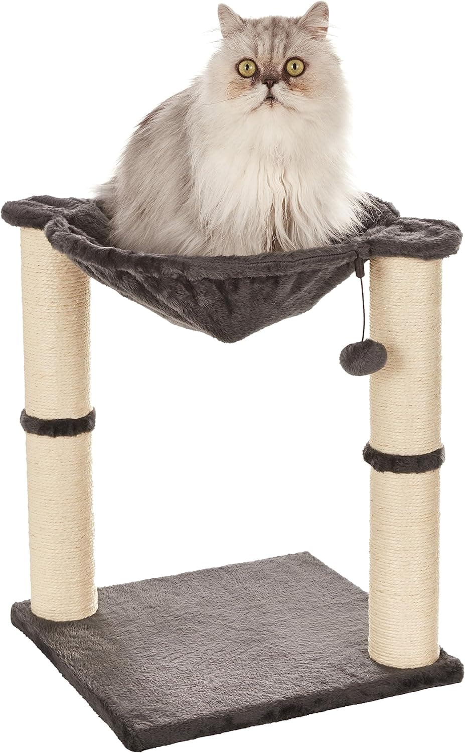 Amazon Basics - Torre em árvore com fecho, rede, cama e poste arranhador para gatos, 40,6 x 50,8 x 40,6 cm, cinzento